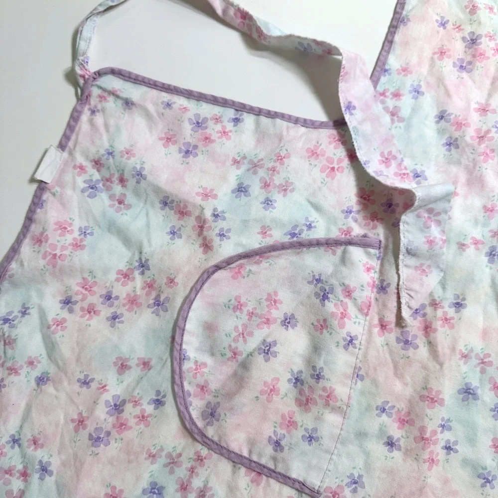 Vintage Artistic Creation Floral Apron Pink Purple Cottagecore Retro Made in USA